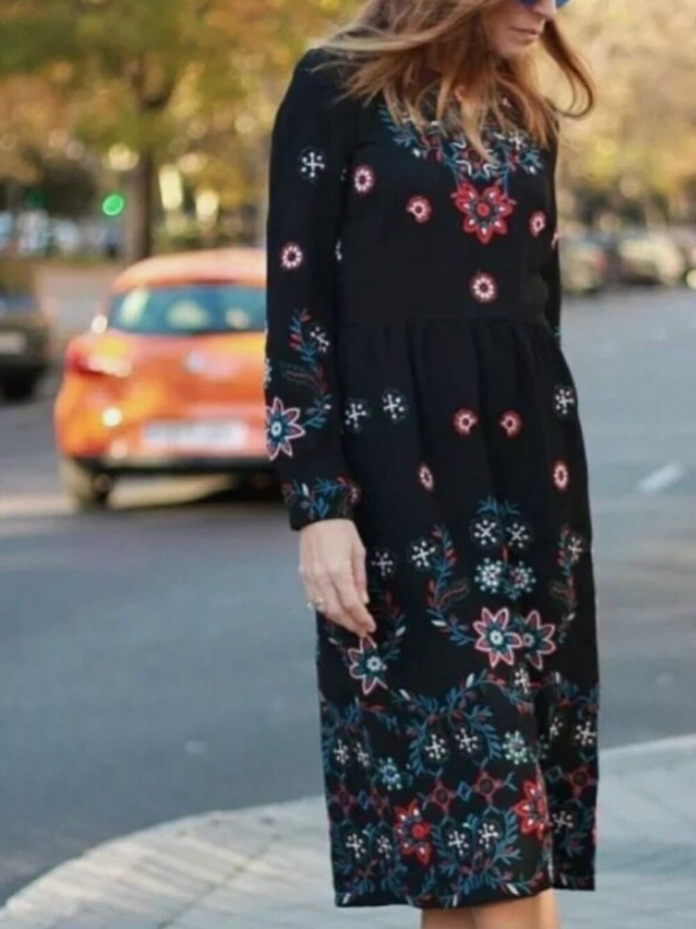 Zara Embroidered Floral Black Midi Dress Ref 4786/299 Size XS